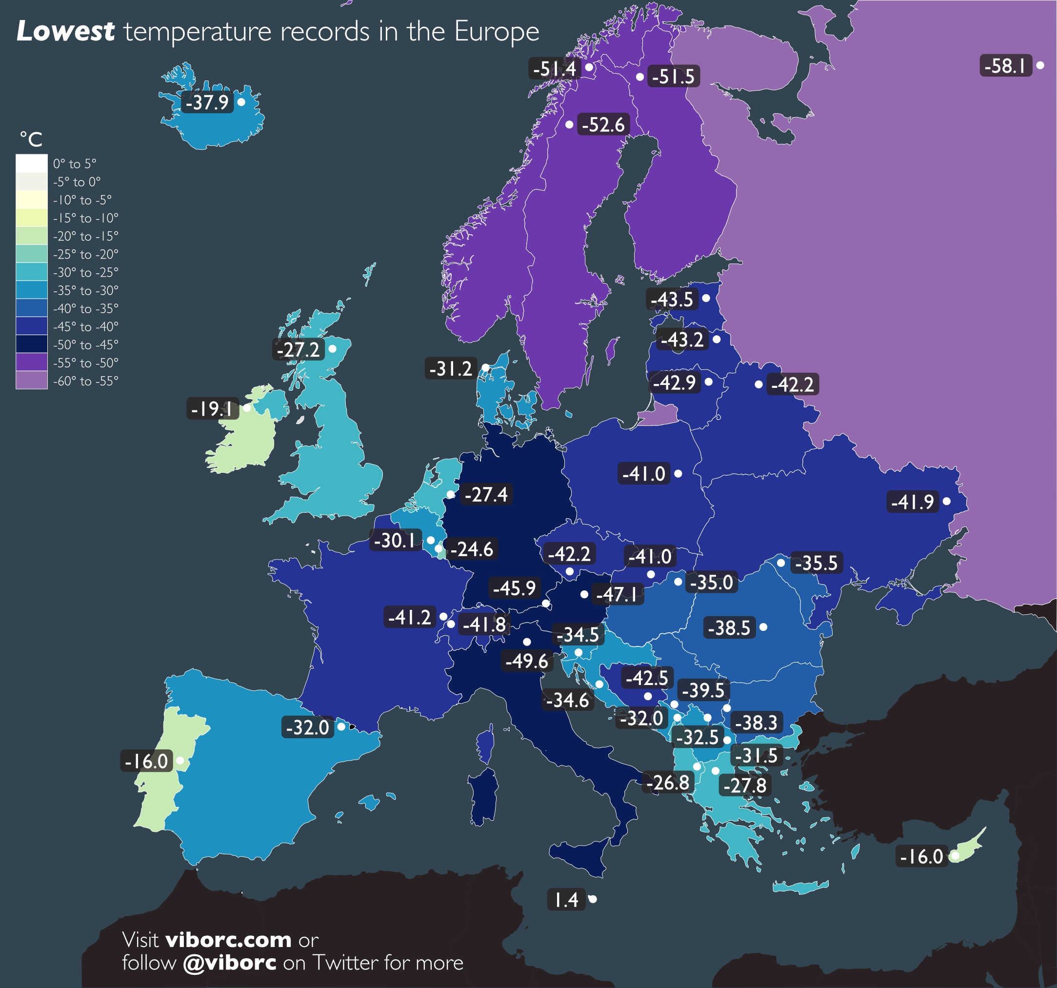 Lowest Temperatures Records For Every European Country