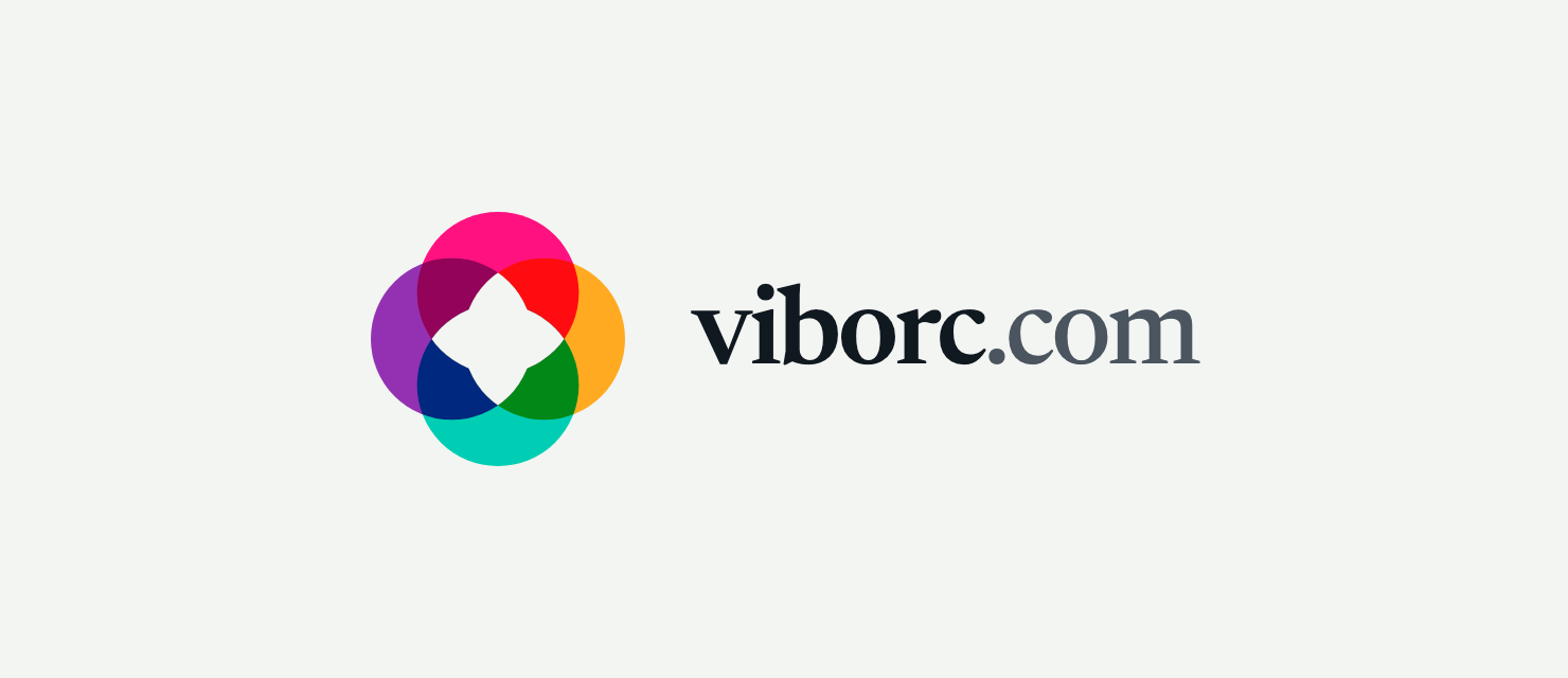 The viborc.com mark: four overlapping translucent circles in magenta, amber, teal, and violet with the central flower cut out to the page color, next to the lowercase viborc.com wordmark