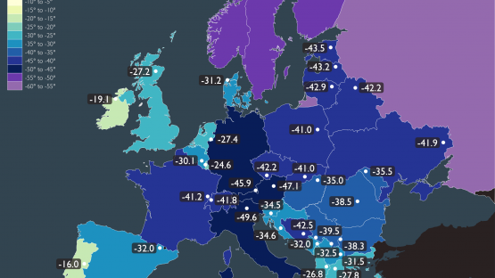 Karta najnižih (najhladnijih) temperatura zabilježene u svim europskim zemljama.