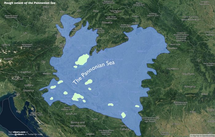 Rough map of the extent of the Pannonian Sea