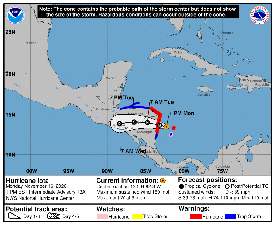 Hurricane Iota is expected to move in the coming days