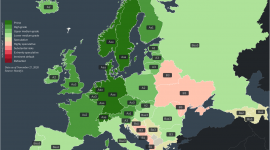 Map of Europe with the Moody’s credit ratings in 2020