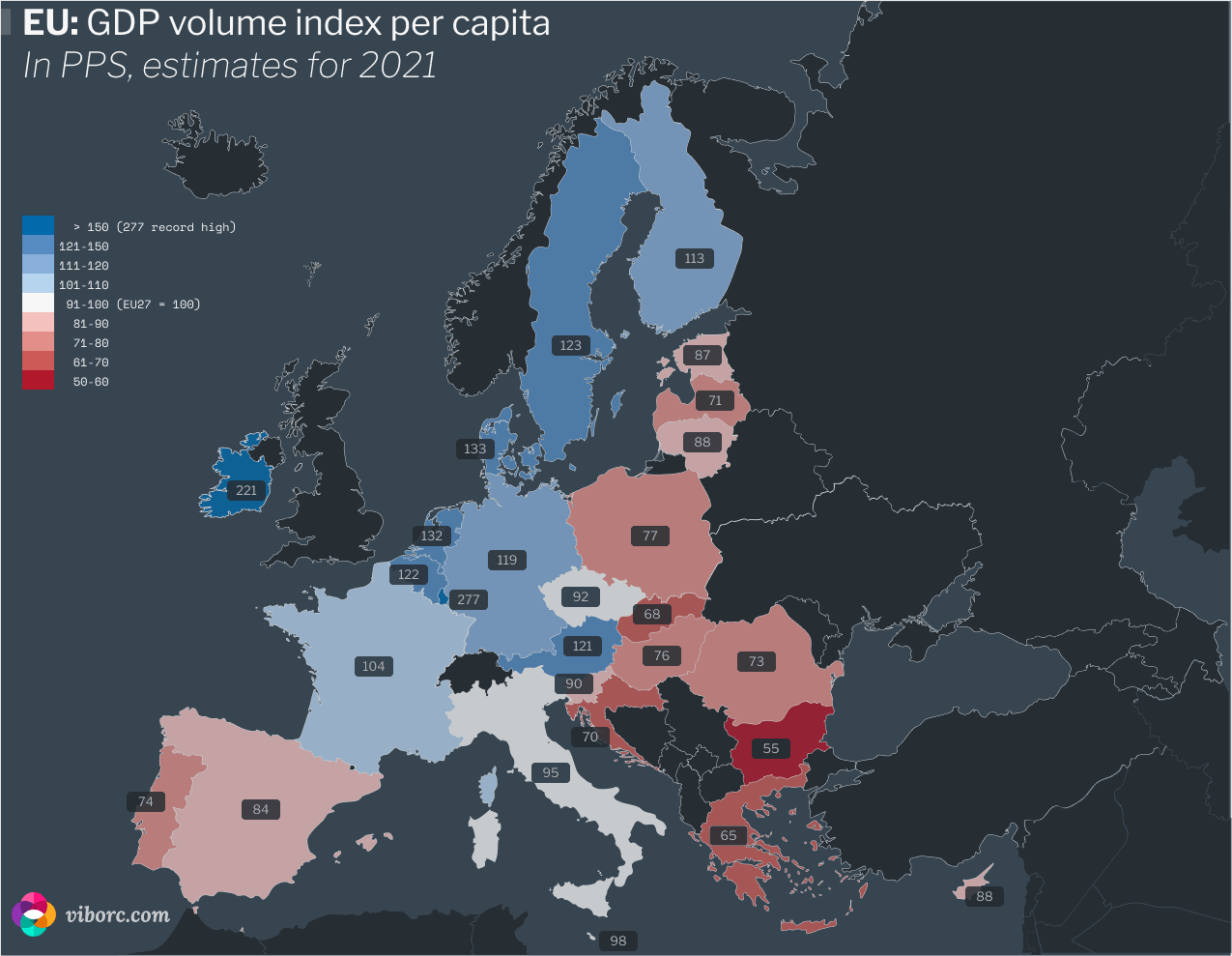 Europe S GDP Per Capita Expressed In PPS For 2021 Viborc Com   Eu Gdp Ppp Pps 2021 