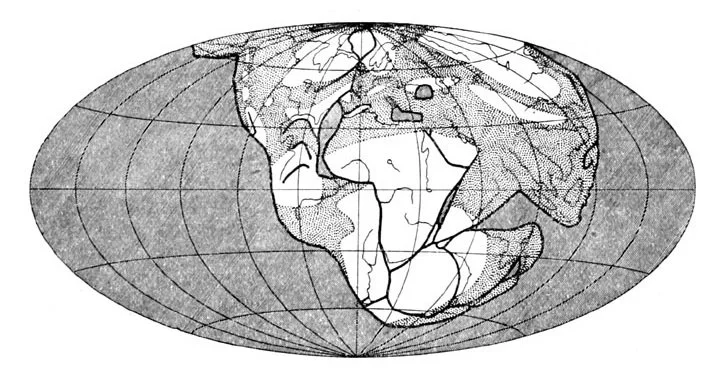 World map of Pangaea created by Alfred Wegener to illustrate his concept (Wikimedia)