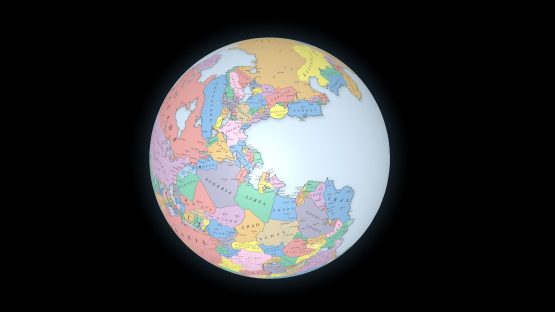 The map of Pangaea on a 3D interactive globe with present-day borders