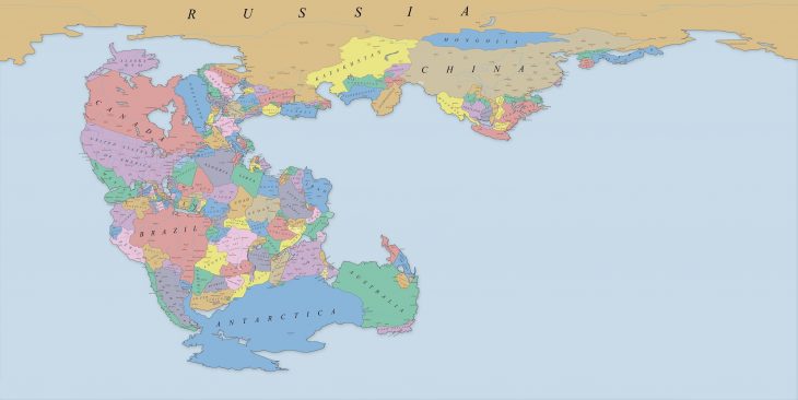 Interactive map of Pangea / Pangaea with borders and a 3D globe