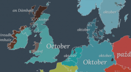 The word "October" in different languages of Europe – based on language groups