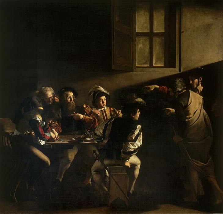 Caravaggio's “The Calling of Saint Matthew” is a prime example of the artist's skillful use of chiaroscuro, a technique that employs strong contrasts between light and dark to create a dramatic effect.
