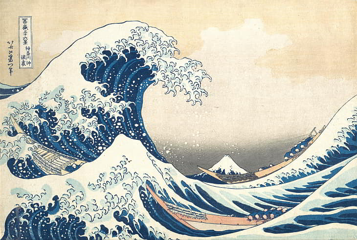 Hokusai's “The Great Wave off Kanagawa", a famous ukiyo-e woodblock print, uses dynamic lines, shapes, and repetition to create a sense of movement, conveying the power and energy of the ocean waves