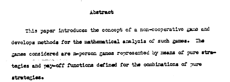 Part of the Abstract section of John Nash's PhD paper.